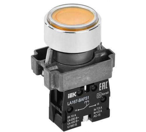 Кнопка LA167-BAF51 d=22мм 1з желтая  BBT20-BAF51-1-22-67-K05  IEK