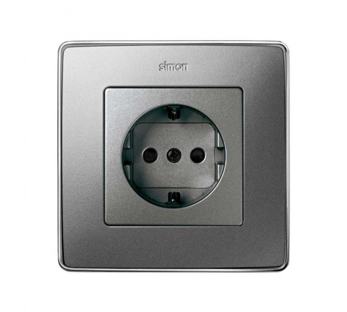 Simon 82 Накладка на розетку двухполюсную с заземляющим контактом, с защитными шторками, S82 Detail алюминий-  82041-93  Simon