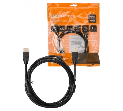 Кабель "АВК 4" HDMI - HDMI, v2.0, позолоченные контакты, с ферритами, 3 метра,  SQ4040-0004  TDM