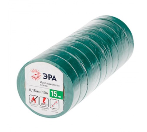 ПВХ-изолента 15мм*10м зеленая  C0036555  ЭРА