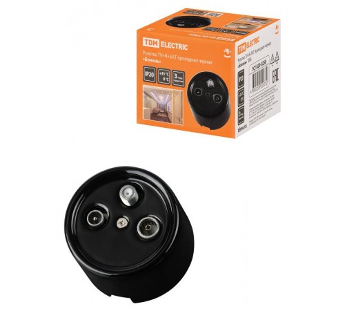 Розетка TV+R+ SAT проходная черная "Болонь"  SQ1820-0258  TDM