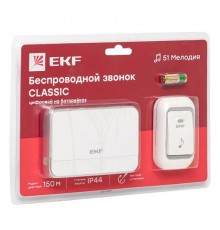 Звонок беспр. на батарейках Classic (2х1,5В АА, бел.-сер. 51 мелод. с индик. 4 ур.) EKF  DBB-D-003  EKF