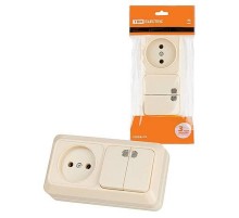 Блок комбинированный выкл. 2-кл. с/п 10А + розетка 2П 10А 250В БКВР IP20 сл. кость "Ладога"   SQ1801-0208  TDM