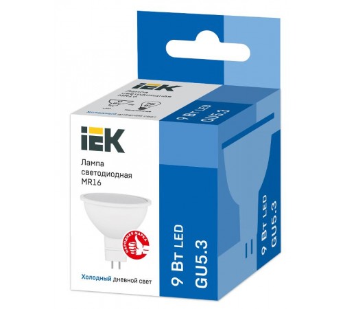 Лампа светодиодная LED MR16 софит 9Вт 230В 6500К GU5.3  LLE-MR16-9-230-65-GU5  IEK