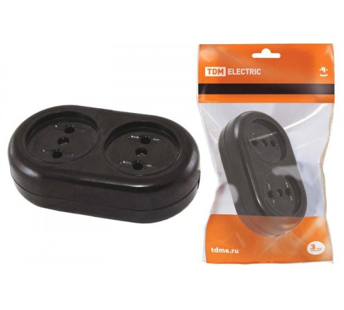 Розеточная колодка 2 гнезда 2П 16А макс. 250B "Ретро" (карболит)  SQ1806-0103  TDM