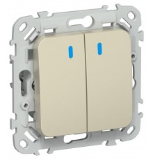 FLITE Выключатель 2-клавишный кнопочный проходной с индикацией 10А ВС62-2-1-ФлШ шампань  FI-V28-1-10-1-K37  IEK