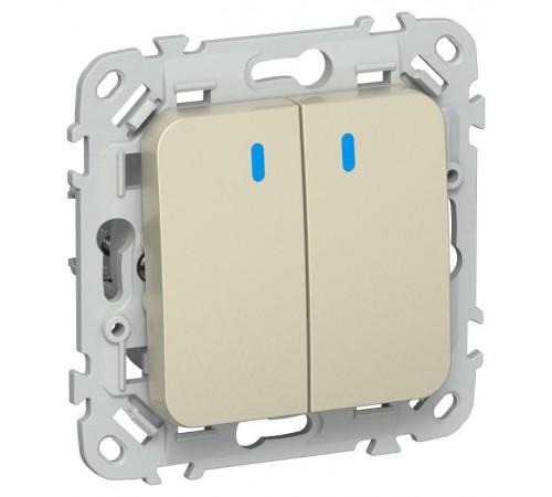 FLITE Выключатель 2-клавишный с индикацией 10А ВС12-1-1-ФлШ шампань  FI-V20-1-10-1-K37  IEK