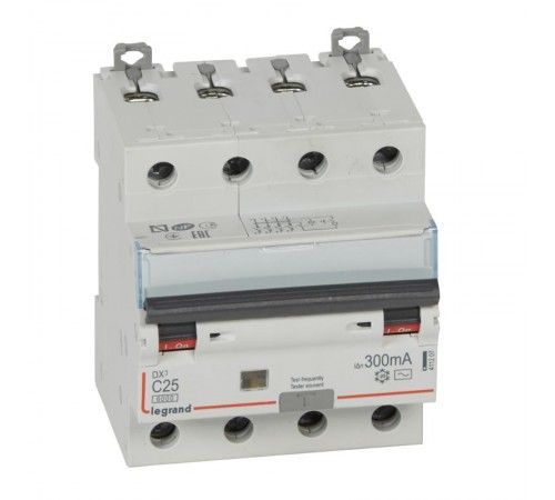 Выключатель автоматический дифференциального тока DX3 6000 4п 25А С 300мА тип AС  411207  Legrand