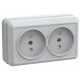 ОКТАВА белый Розетка 2-местная О/У б/з со шторками 10А РСш22-2-ОБ  ERO23-K01-10-DC  GENERICA