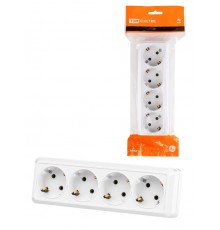 Розетка 4-х местная горизонтальная 2П+3 открытой установки IP20 16A белая "Ладога"  SQ1801-0130  TDM