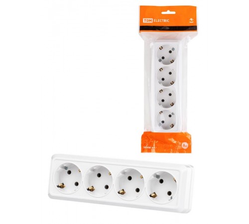 Розетка 4-х местная горизонтальная 2П+3 открытой установки IP20 16A белая "Ладога"  SQ1801-0130  TDM