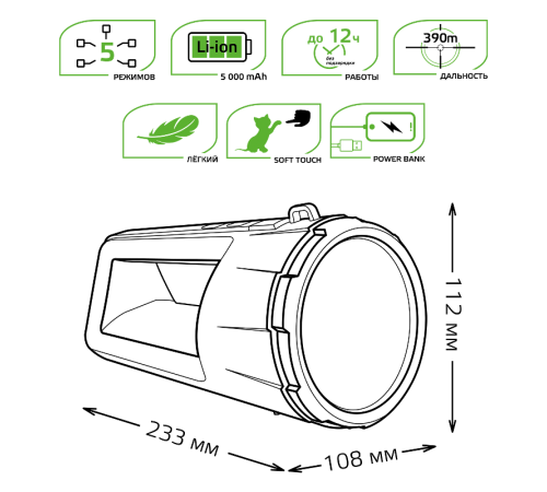 Фонарь прожекторный светодиодный GFL701 5W 280lm Li-ion 5000mAh диммируемый LED 1/10/30  GF701  Gauss