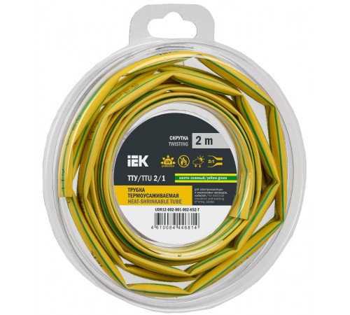 Трубка термоусадочная ТТУ нг-LS 2/1 жел-зел. (2м/упак) IEK  UDR12-002-001-002-K52-T  IEK