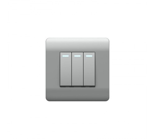 Переключатель 3-клавишный с подсветкой, 10А, серебряный(NEW3-E)  431513  CHINT