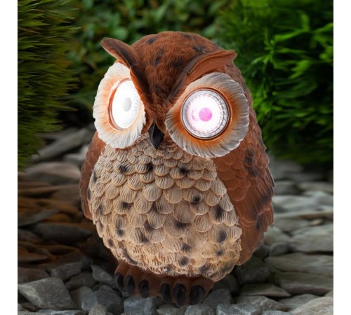 Cветильник садовый декоративный Сова рыжая на солнечной батарее ERAFYS01-10 полистоун, 19 см  Б0044842  ЭРА