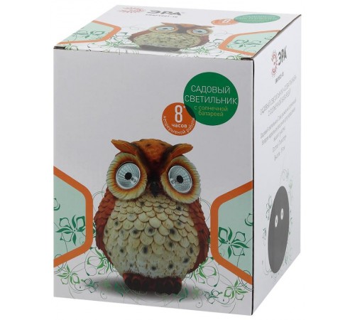 Cветильник садовый декоративный Сова рыжая на солнечной батарее ERAFYS01-10 полистоун, 19 см  Б0044842  ЭРА