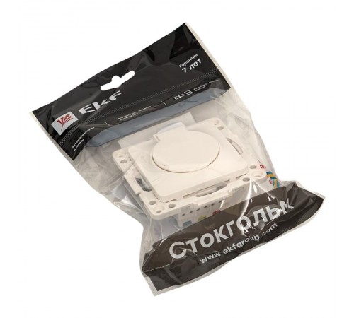 Стокгольм Механизм Розетки 1-местной с/з 16А белый с крышкой и защ. штор. IP44 EKF PROxima  EYR16-028-10-44  EKF