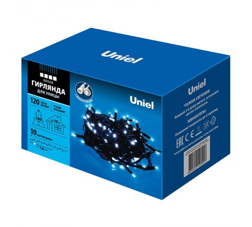Гирлянда светодиодная  с эффектом мерцания  ULD-S1000-120/TBK WHITE IP67  10м. соед. 120 диодов. белый свет. шнур черный  UL-00003944  Uniel