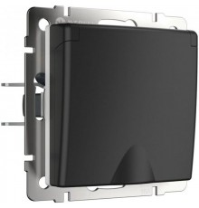 W1171208/ Электроустановочные изделия - Розетка влагозащ. с зазем. с защит. крышкой и шторками (черный матовый)