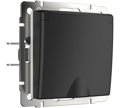 W1171208/ Электроустановочные изделия - Розетка влагозащ. с зазем. с защит. крышкой и шторками (черный матовый)