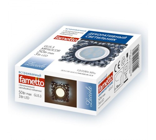 Светильник декор.встр Luciole DLS-L131 GU5.3 CHROME/BLACK GU5.3 доп.LED подсветка 3Вт металл/стекл. Хром/черн.  UL-00002756  Fametto