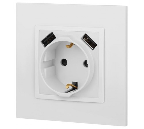 Розетка Elegance 14-4109-01М 2P+E 16A-250В, штор. с 2xUSB 5В-3А, белый матовый  Б0065773  ЭРА