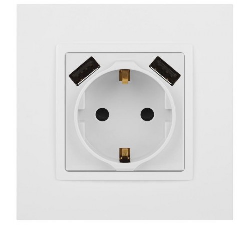 Розетка Elegance 14-4109-01М 2P+E 16A-250В, штор. с 2xUSB 5В-3А, белый матовый  Б0065773  ЭРА