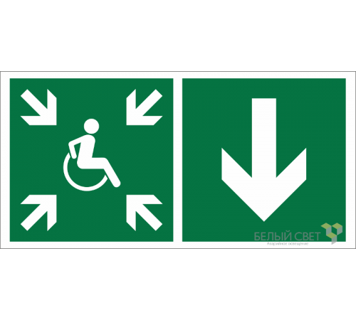 Знак безопасности BL-2915B.E78"Указ. двери пункта сбора(безоп.зоны)МГН(прав.)"  a19889  Белый свет
