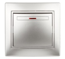 1-102-03 Intro Выключатель с подсветкой, 10А-250В, IP20, СУ, Plano, алюминий  Б0030034  Intro