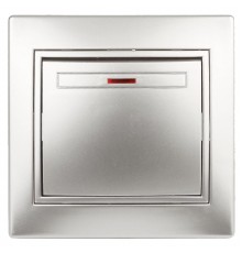 1-102-03 Intro Выключатель с подсветкой, 10А-250В, IP20, СУ, Plano, алюминий  Б0030034  Intro