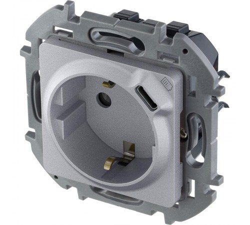 Inspiria Алюминий Розетка с заземлением С/У со встроенным зарядным устройством USB C 1.5А без рамки  673772  Legrand