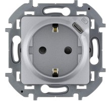 Inspiria Алюминий Розетка с заземлением С/У со встроенным зарядным устройством USB C 1.5А без рамки  673772  Legrand