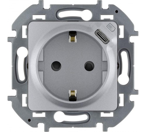 Inspiria Алюминий Розетка с заземлением С/У со встроенным зарядным устройством USB C 1.5А без рамки  673772  Legrand