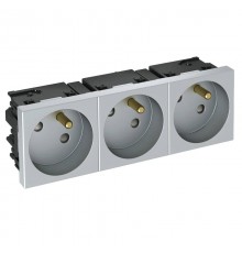 Розетка тройная 33° Modul45connect, франц. стандарт, 250 В, 16A (серебристый) (STD-F3C AL3)  6120702  OBO Bettermann