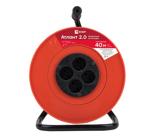 Удлинитель на катушке "Атлант 2.0" 4 гнезда 40м без заземления  ПВС 2*0,75 6А/1,3кВт PROxima  UKA02-06-275-4-40  EKF