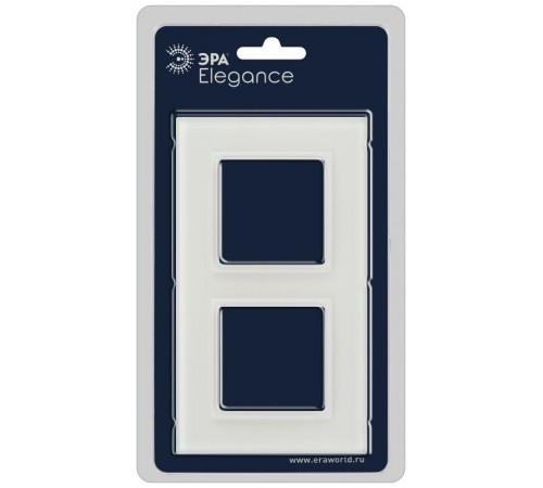 Рамка для розеток и выключателей Elegance 14-5102-01М на 2 поста, стекло, белый матовый+бел.  Б0065834  ЭРА