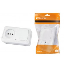 Блок комбинированный выкл. 1-кл. 10А + розетка 2П 10А 250В БКВР IP20 белый "Ладога"  SQ1801-0105  TDM