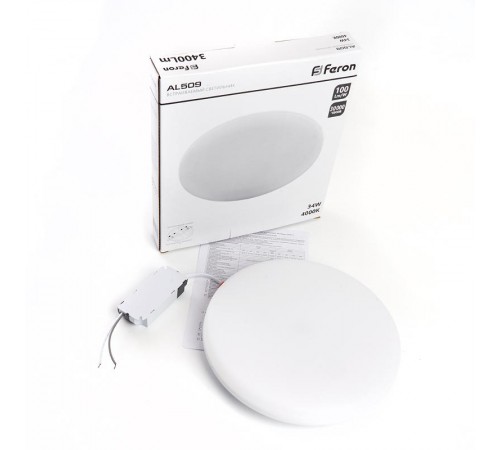 Светильник встраиваемый светодиодный с регулир монтажным диам (до 210мм) 34W, 4000K ,3400Lm, белый, AL509 с др-ром в/компл  41567  FERON