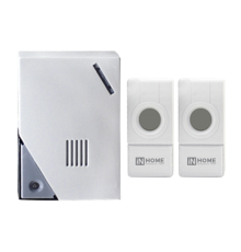 Звонок беспроводной ЗБН-5 32 мелодии 120м с двумя кнопками IP44 бело-серый  4690612013336  IN HOME