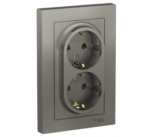 AtlasDesign Сталь Розетка 2-ая с заземлением, 16А, (в сборе с рамкой)  ATN000924  SE