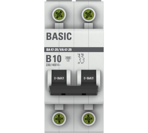 Выключатель автоматический двухполюсный 2P 10А (B) 4,5кА ВА 47-29 EKF Basicmcb4729-2-10-BEKF