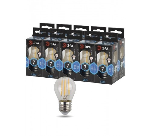 Лампа светодиодная F-LED P45-7W-840-E27 Лампы СВЕТОДИОДНЫЕ F-LED ЭРА (филамент, шар, 7Вт, нейтр, E27)  Б0027949  ЭРА