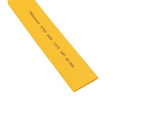 Трубка термоусаживаемая ТУТ 18,0/9,0мм, желтая, упаковка 50 шт. по 1м,  55-1802  PROconnect