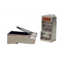 Разъем под витую пару PLUG-8P8C-U-C5-SH-100 RJ-45(8P8C) кат.5e (50 µ"/ 50м.дюй.),экранир.,универс.(д.одн.имногож.каб.) (100 шт)  49375  Hyperline