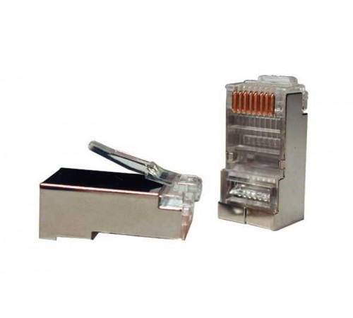 Разъем под витую пару PLUG-8P8C-U-C5-SH-100 RJ-45(8P8C) кат.5e (50 µ"/ 50м.дюй.),экранир.,универс.(д.одн.имногож.каб.) (100 шт)  49375  Hyperline