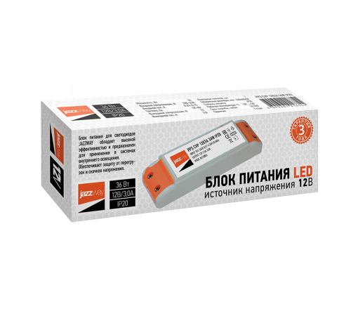 Драйвер для светодиодной ленты LED PPS CVP 12036 36Вт 12В IP20  1016355  Jazzway