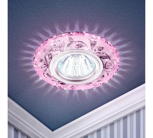 Светильник точечный встраиваемый под лампу DK LD16 MR16 50Вт GU5.3 розовый с подсветкой  Б0028084  ЭРА