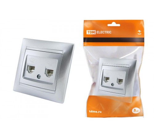 Розетка двойная телефонная RJ11  серебр. металлик "Лама"   SQ1815-0218  TDM