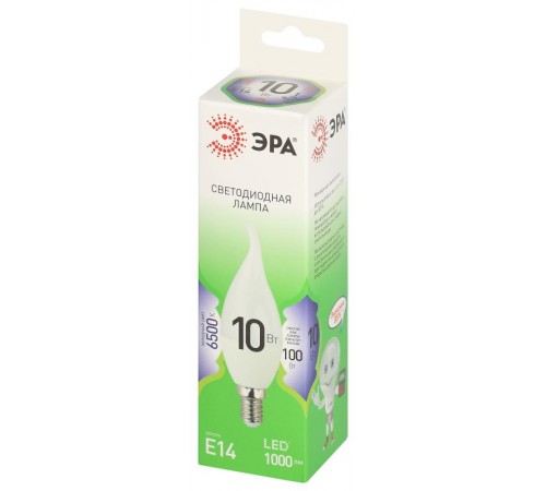 Лампа светодиодная  GREEN LINE LED BXS-10W-865-E14 GL E14 10 Вт свеча на ветру холодный свет  Б0067134  ЭРА