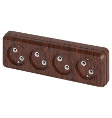 Розетка Intro Quadro 2-207-10 без заземления четырехместная 4х2P, 16А-250В, IP20, ОУ, венге  Б0053833  Intro